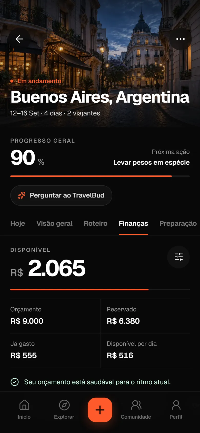 Finanças da viagem