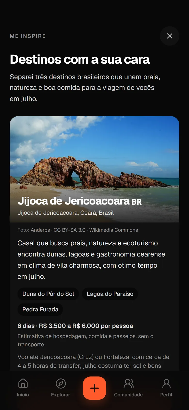 Destinos sugeridos pelo Me inspire