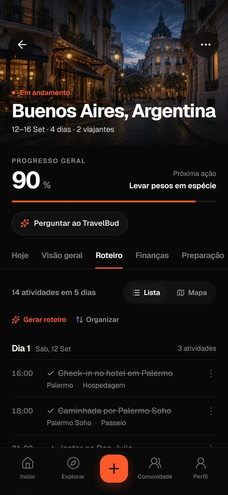 Roteiro da viagem, dia por dia
